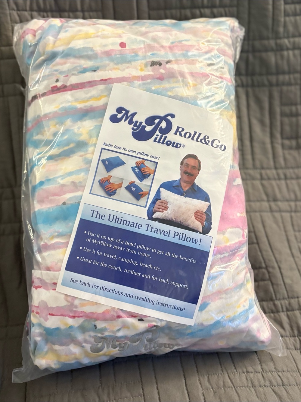 MyPillow Roll & Go Travel Pillow Watercolor Pattern New Sealed My Pillow